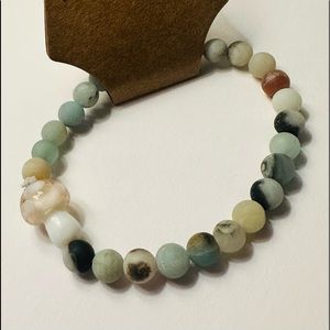 Handmade bracelet with Amazonite stone beads and a cute mushroom accent!